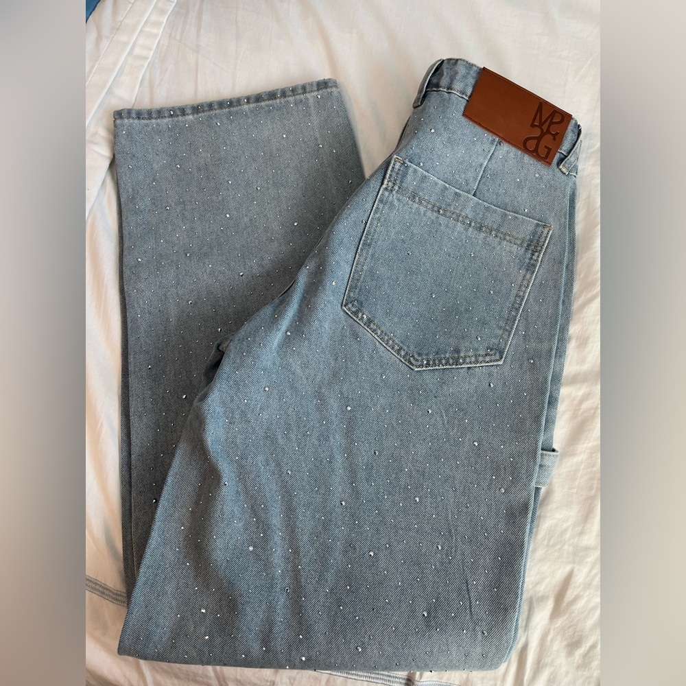 Missguided Light Blue Flare Jeans With Silver Sparkles